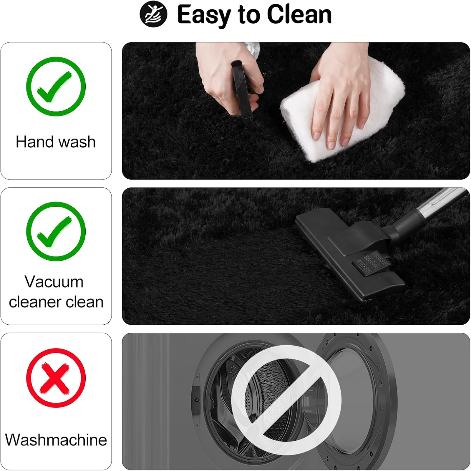 3×5 Rug for Bedroom Fluffy Soft Black Carpet for Living Room Fuzzy Plush Shaggy