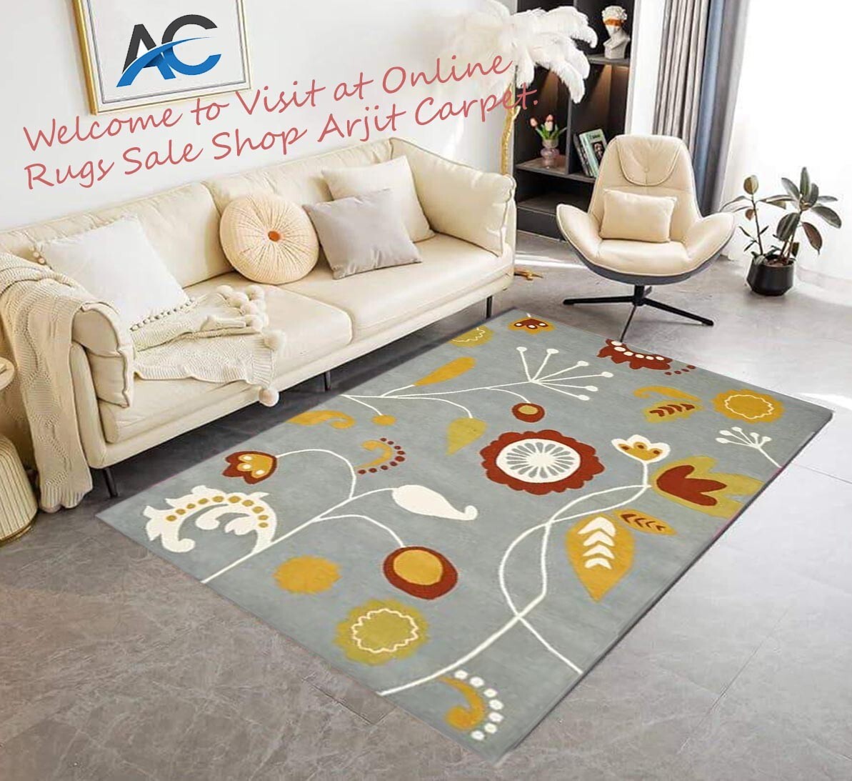 Olive Floral Hand Tufted Modern Rugs Fine Wool, for Interior Aesthetics..