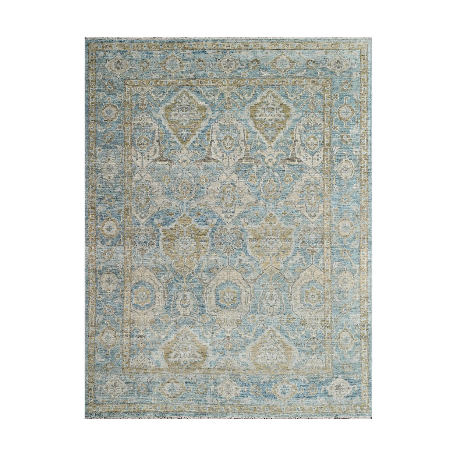 LoomBloom Multi Size Aqua Hand Knotted Traditional Oushak Wool Oriental Area Rug