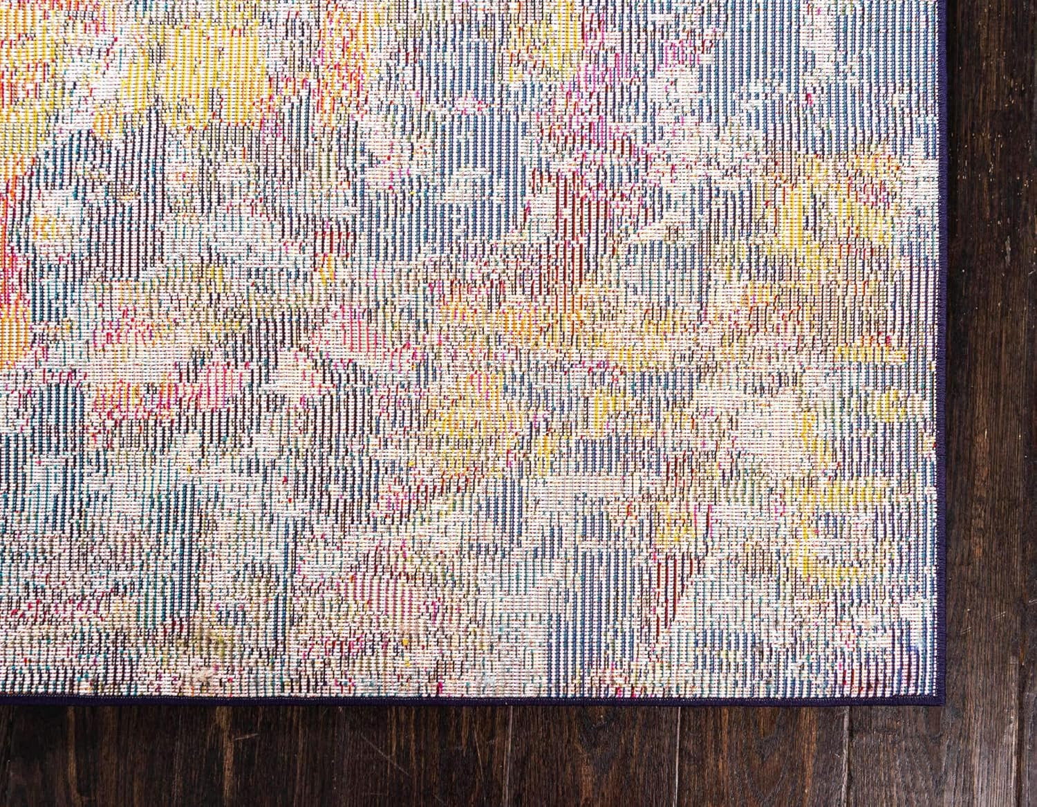 Modern Abstract Distressed Area Rug, 8′ x 11′, Multi/Navy Blue