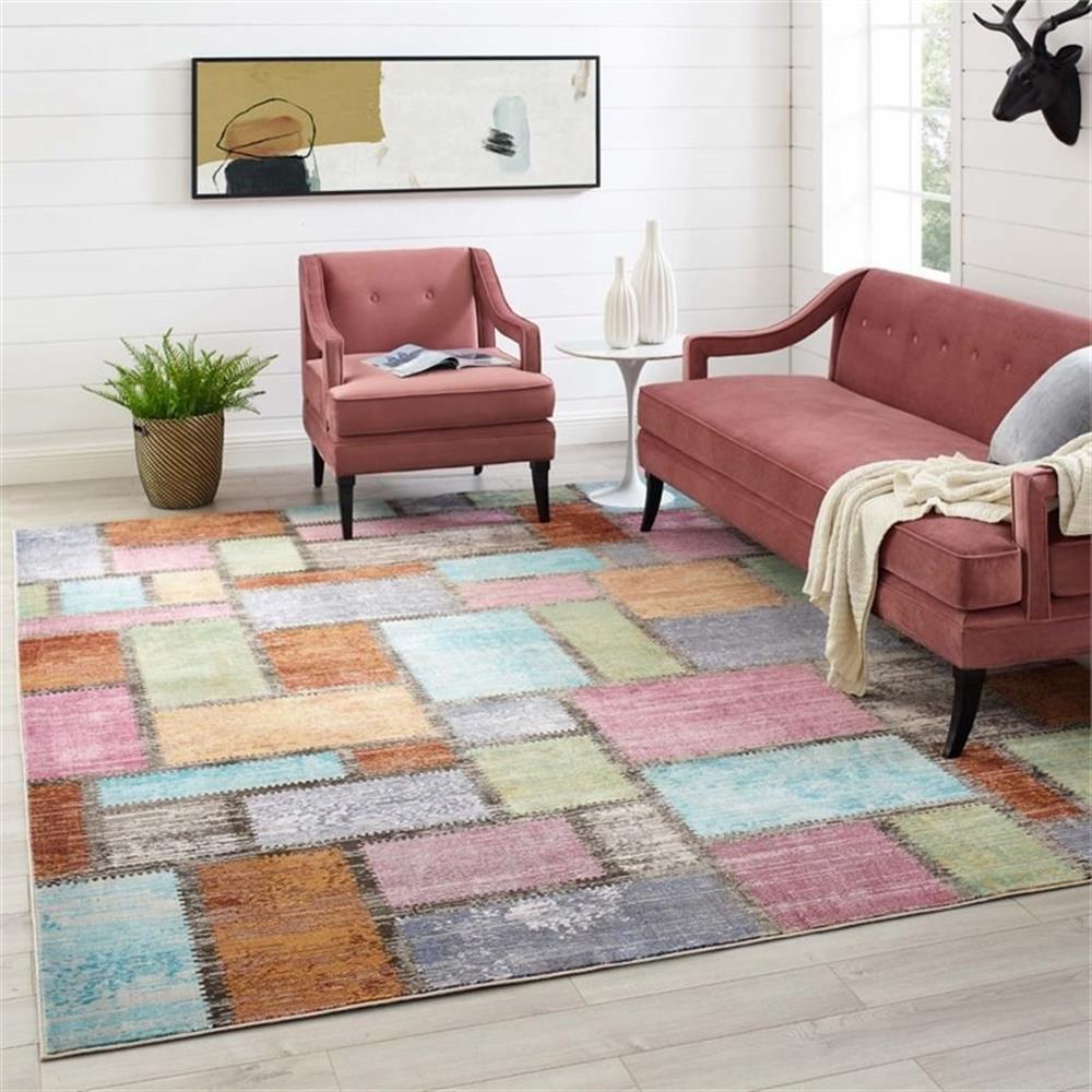 Modway Success 94.5×122″ Nyssa Abstract Geometric Mosaic Area Rug in Multi-Color
