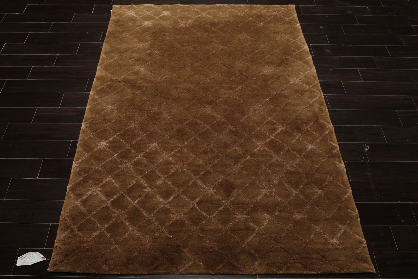 5×8 Hand Knotted Wool & Bamboo Silk Tone on Tone Brown Tibetan Transitional Rug