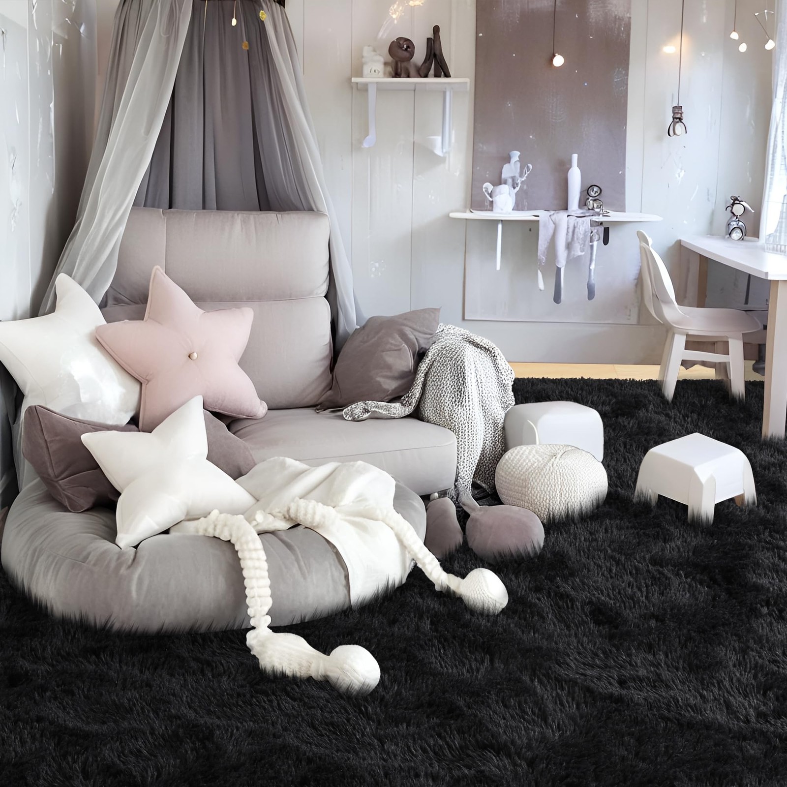 Foxmas Soft Fluffy Area Rugs for Bedroom Kids Room Plush Shaggy Nursery Rug Furr