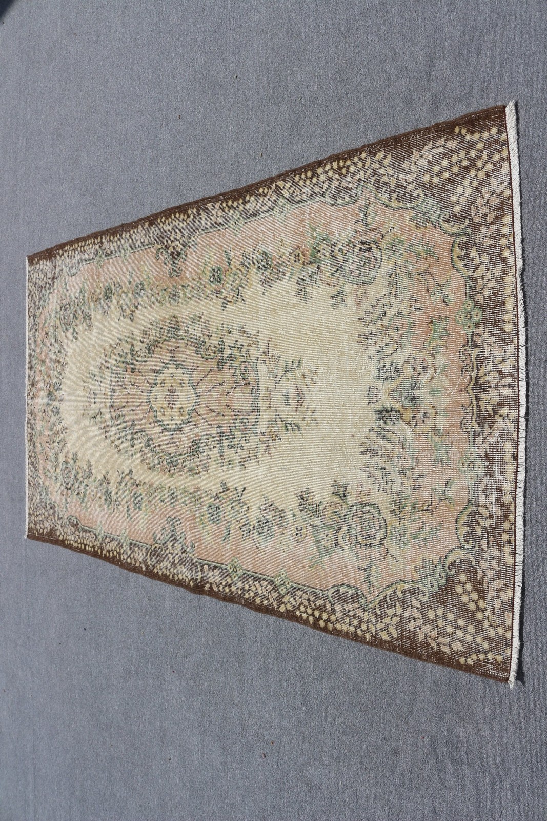 Vintage Rug, Area 3,9×6,8 ft Turkish Rug, Brown Oriental Wool Rug