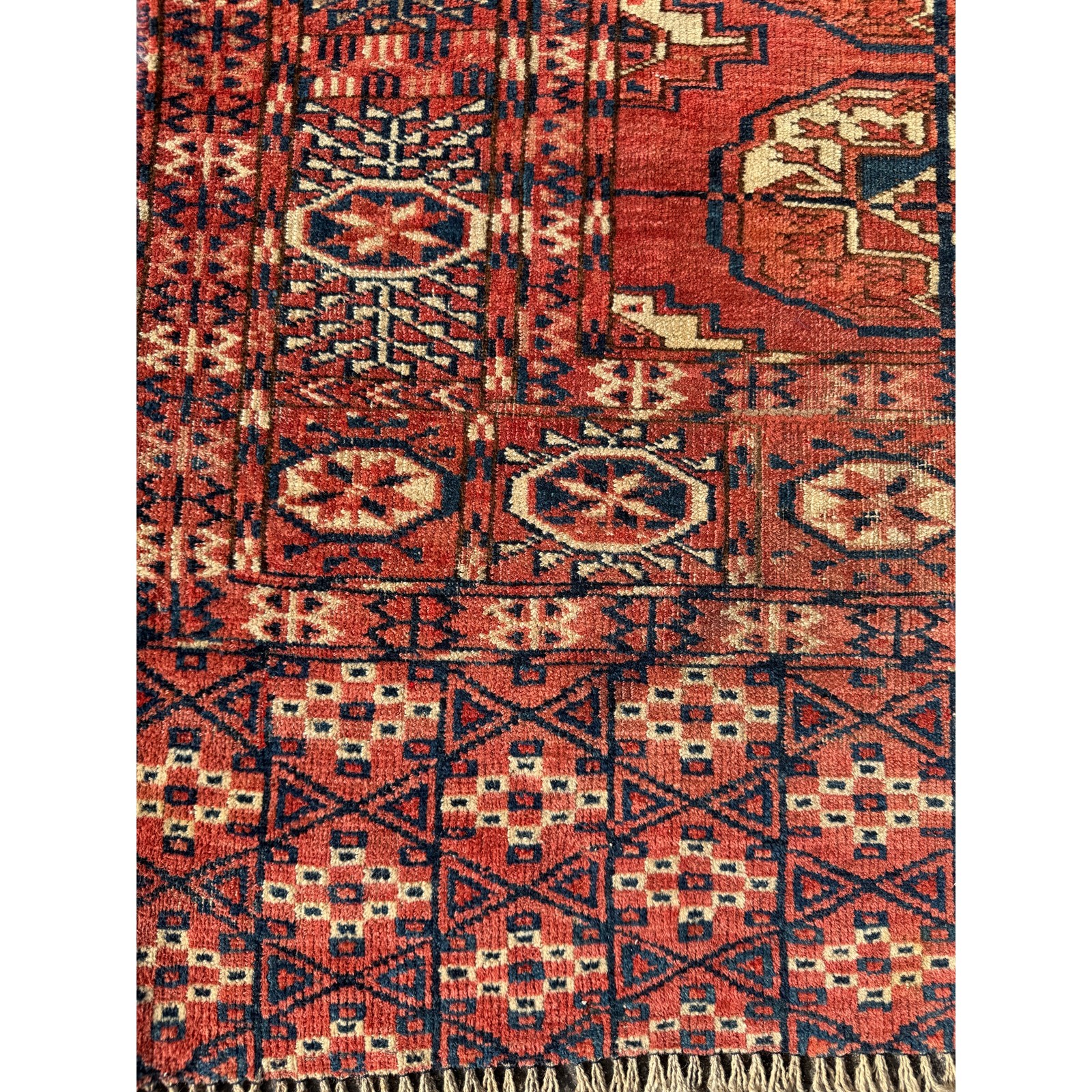 Vintage Traditional Handmade Turkmen Wool Multicolor Rug 52x41in