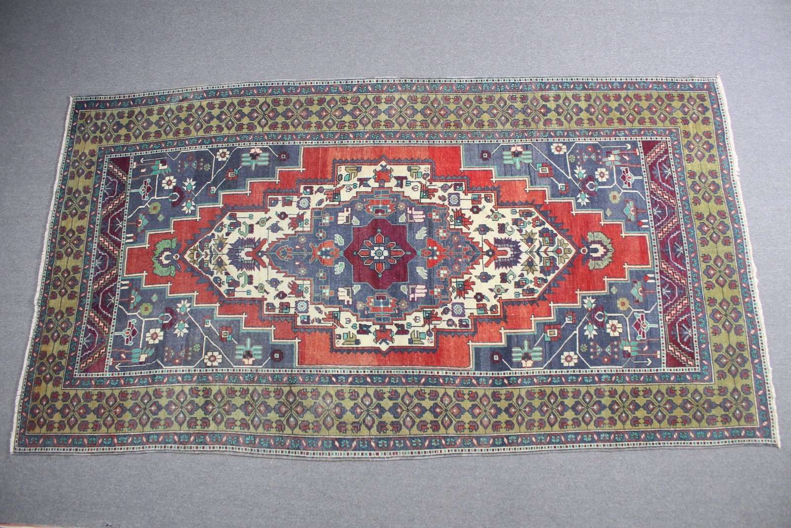 Vintage Turkish Rug 6×11,3 ft (184×344 cm), Blue Oriental Wool Rug