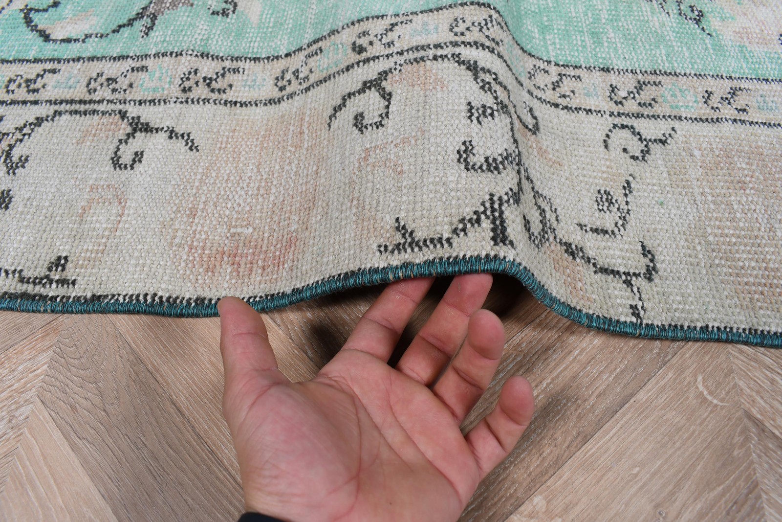 Turkish Rug 5,9×9,4 ft (181×288 cm), Green Floral Vintage Rug