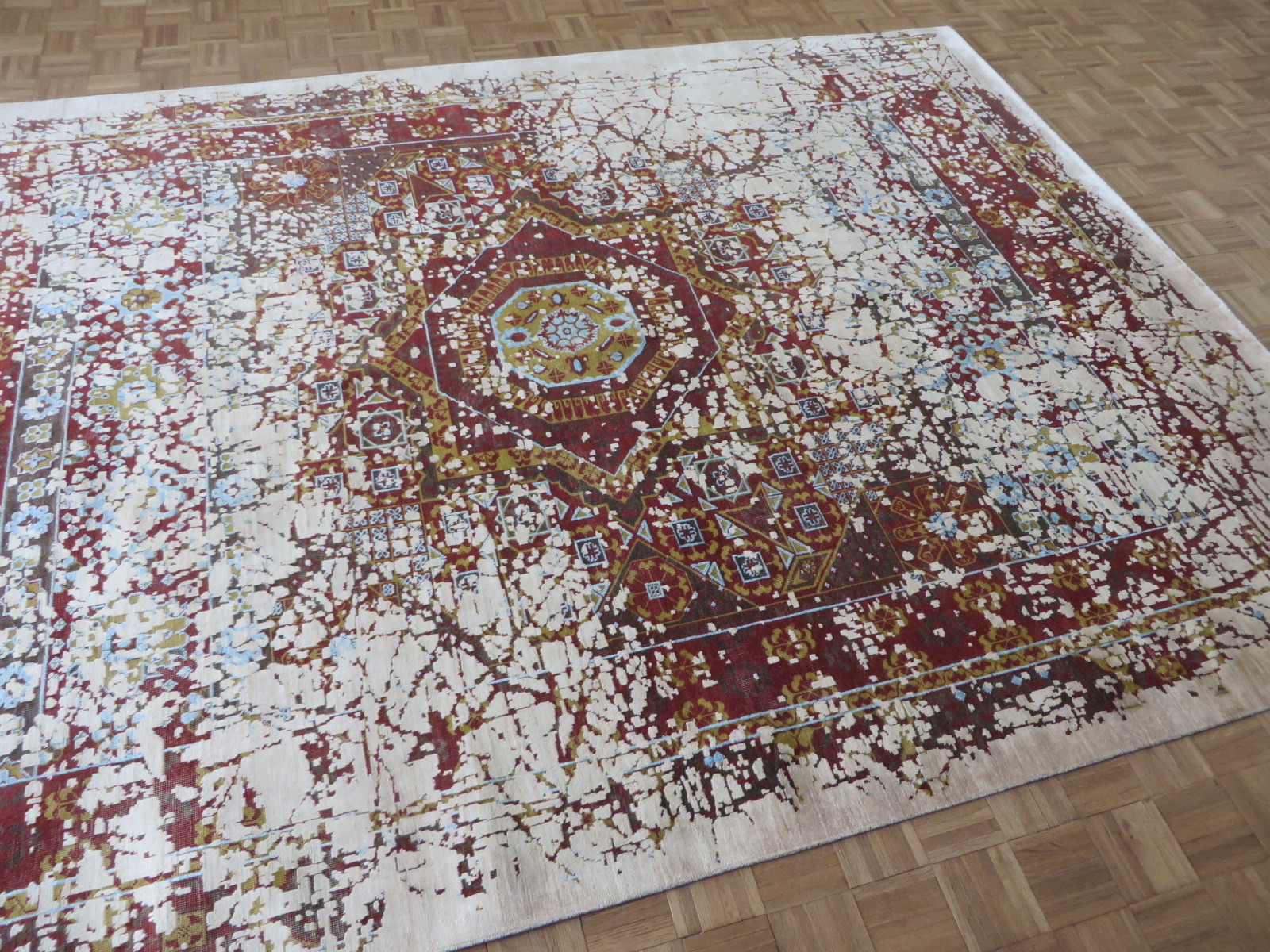 8’10 X 11’11 Hand Knotted Broken Heriz Modern Oriental Rug With Silk G5952