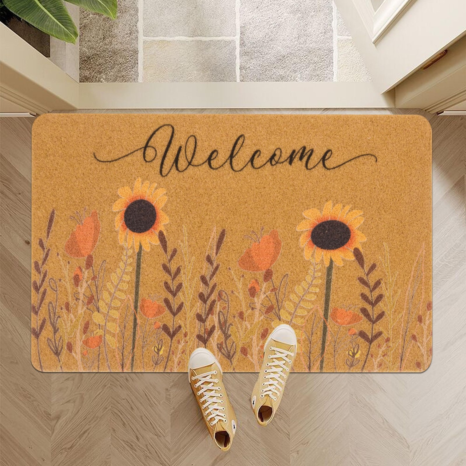 Fall-Sunflower-Doormat-Welcome-Door-Mat – Flower Indooor-Outdoor-Coir-Door-Ma…