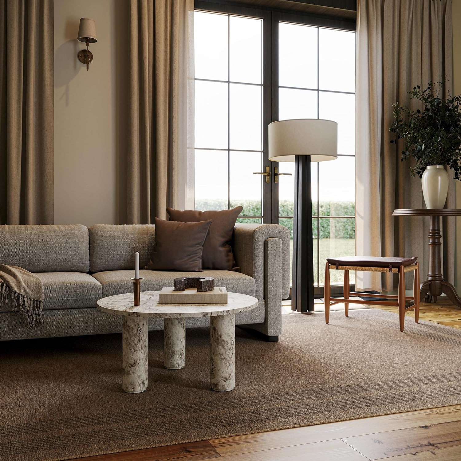 Nate Berkus Bedford Washable Plaid Area Rug, 5′ x 8′, Tan