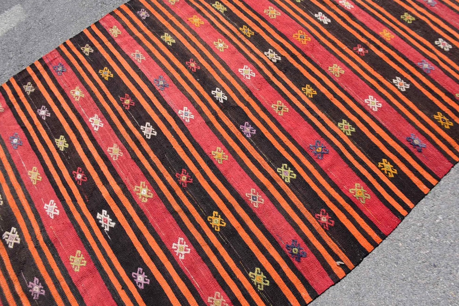 Turkish Vintage Rug, 5,1×9,6 ft Large Rug, Red Kilim Bordered Rug