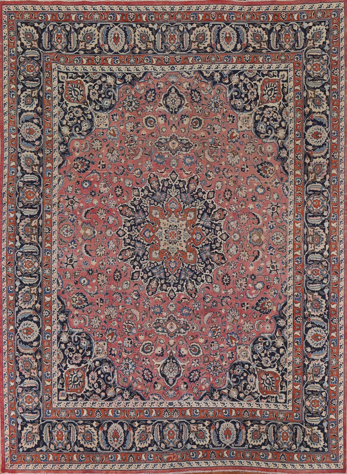 Pink/ Navy Blue Vintage Ardakan Area Rug 10’x12′ Handmade Wool Carpet
