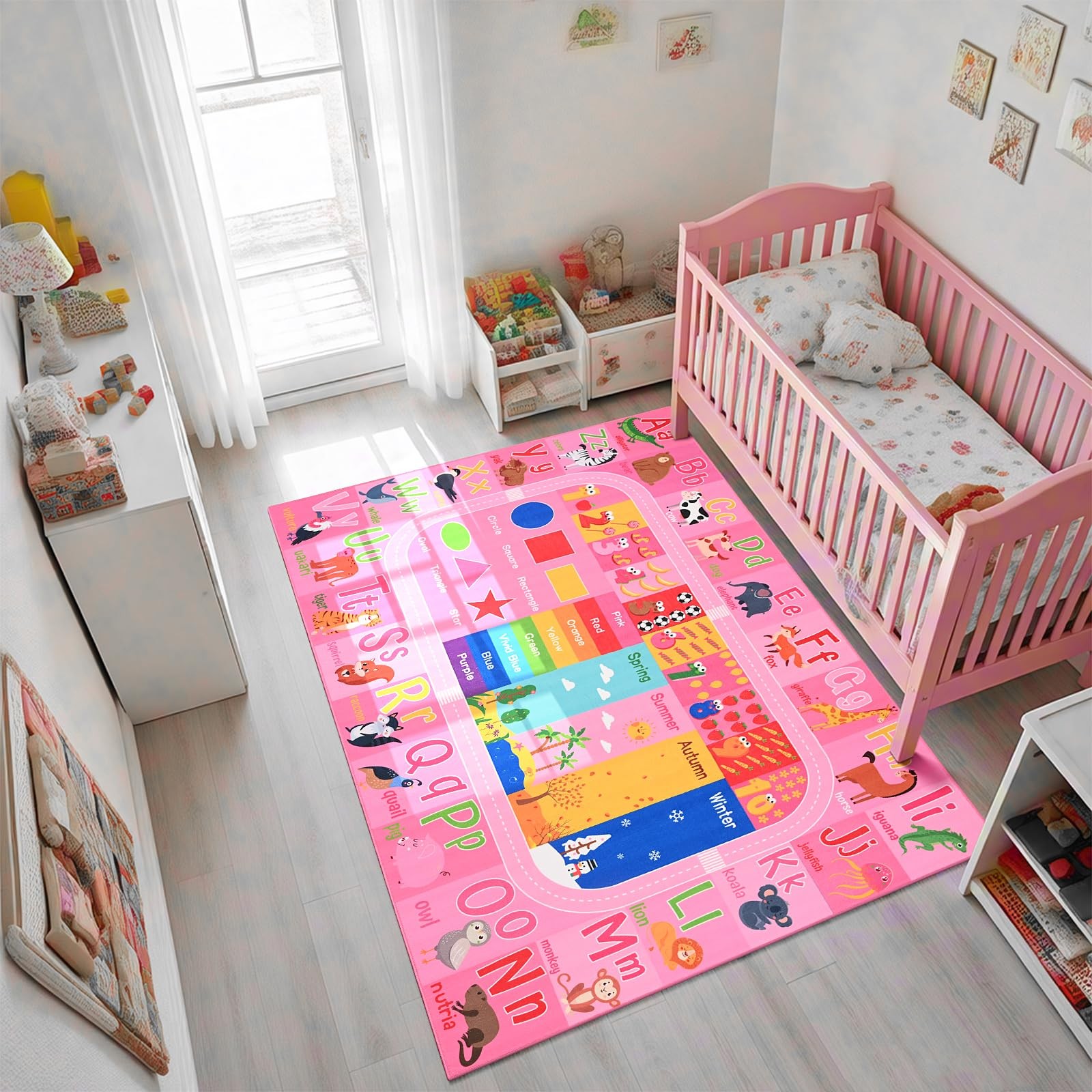 Kids Rug 3×5 Pink ABC Alphabet Numbers Playroom Classroom – Educational Floor