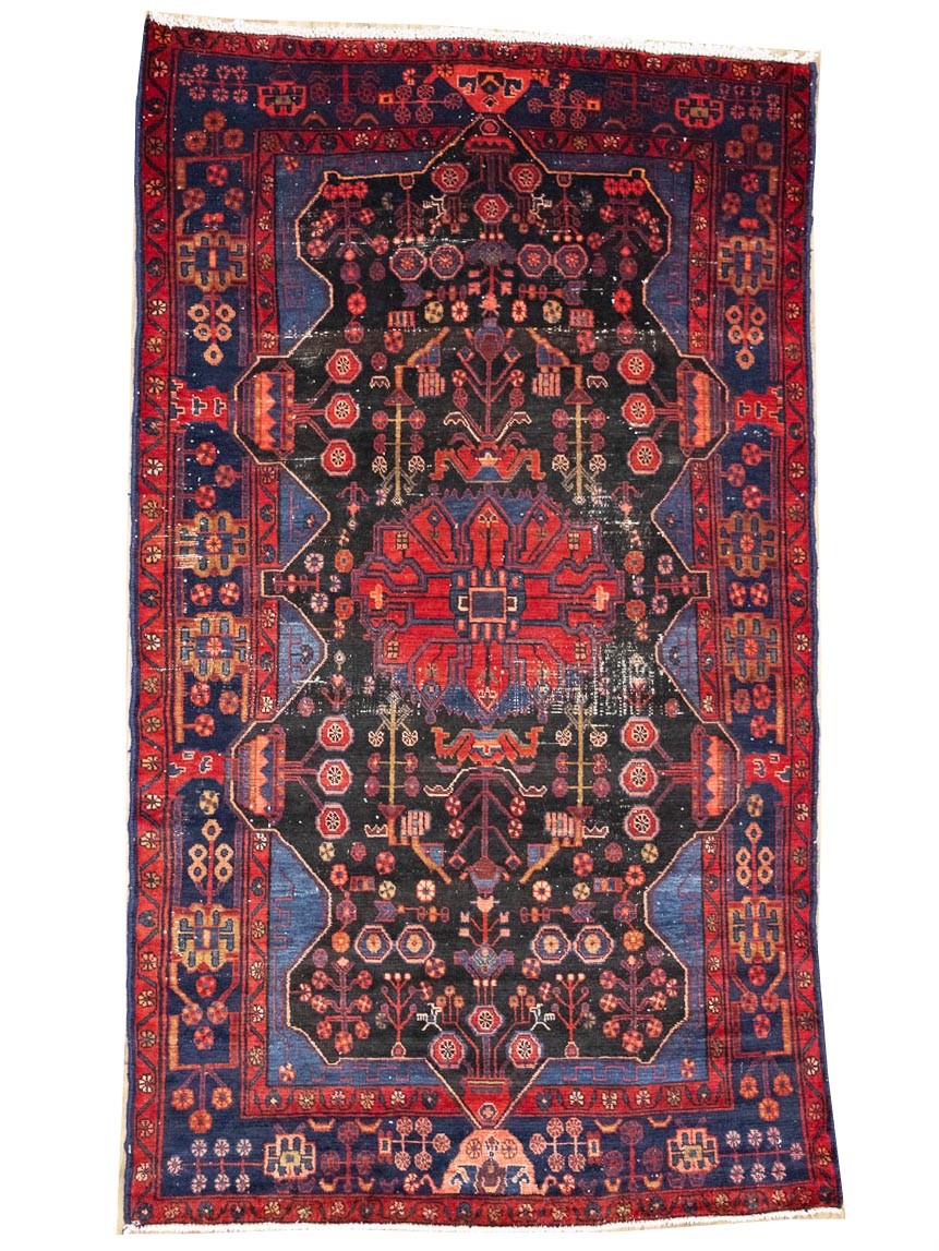 5’2 X 8’10 ft Semi-Antique Distressed Floral Wool Oriental Rug Entryway Carpet
