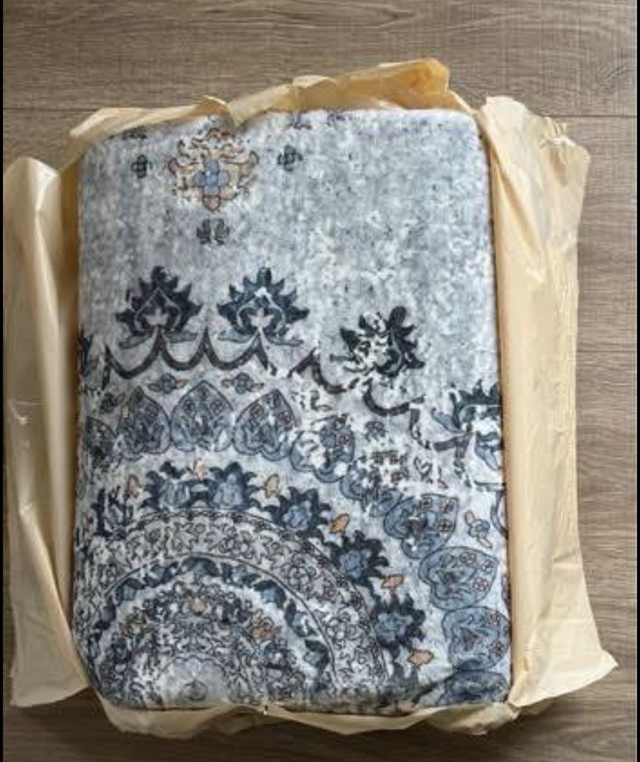 ISTANA Washable Non-Slip Gray/Blue/Beige Floral Rectangle Area Rug 7mm