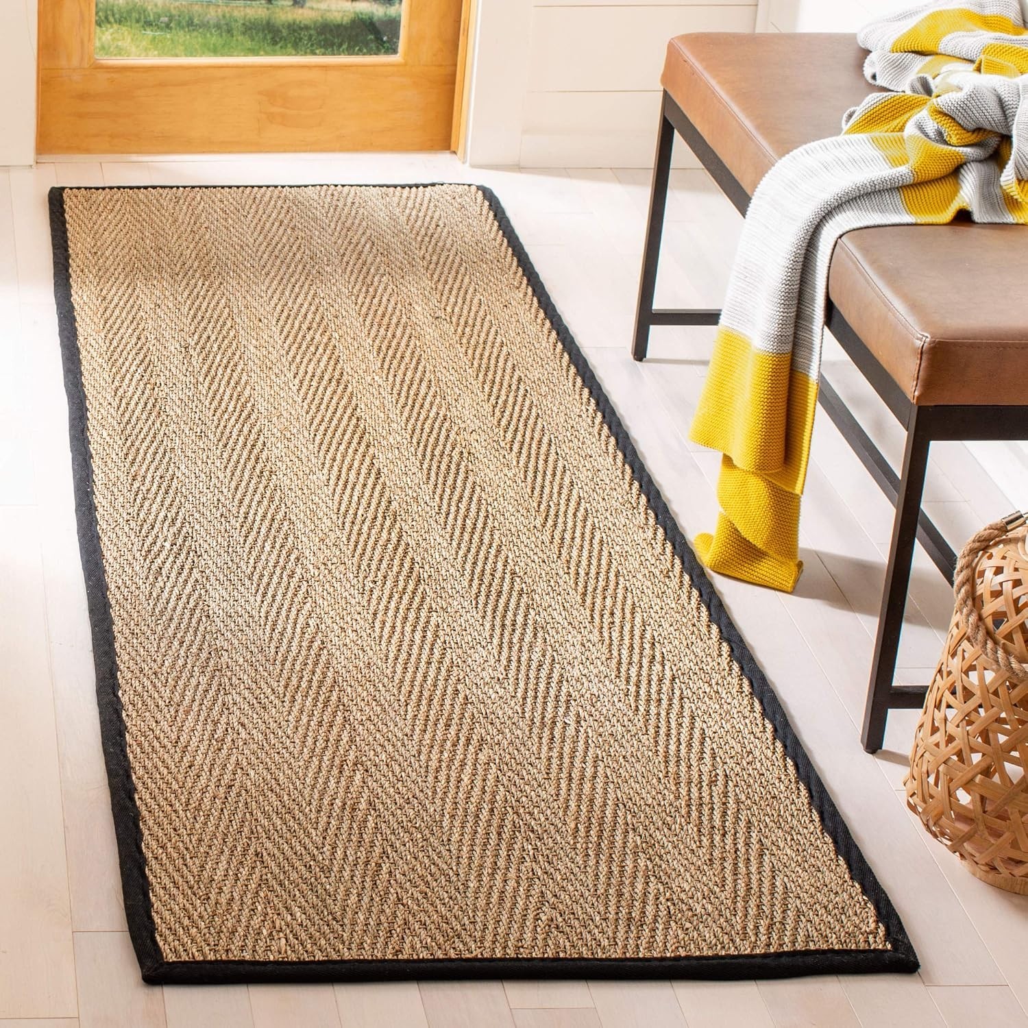Natural Fiber Collection Runner Rug – 2’3″ x 12′, Natural & Black, Handmade Far