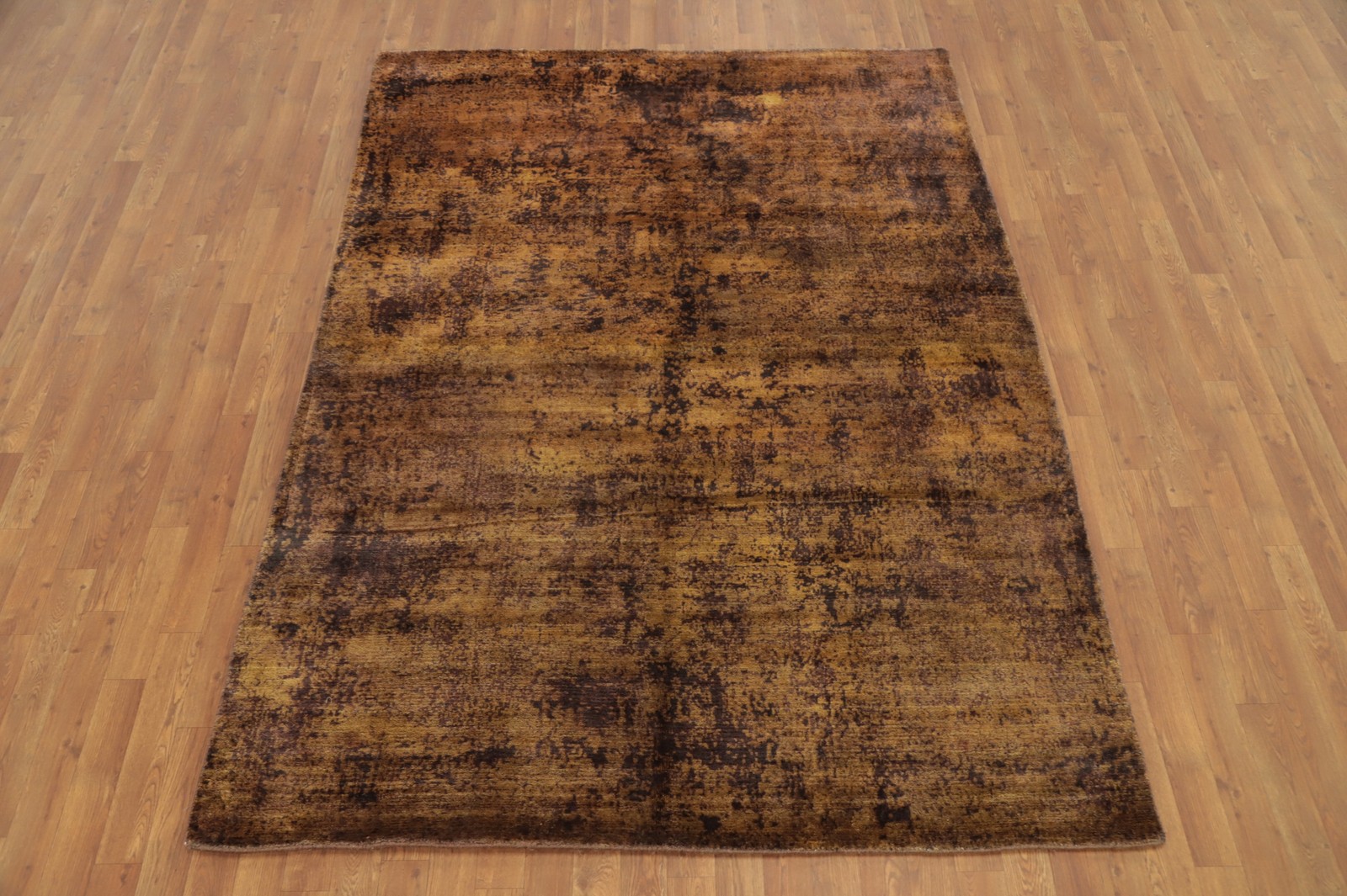 Modern Abstract Distressed Look Gold and Brown Area Rug 6×8 ft Hand-knotted