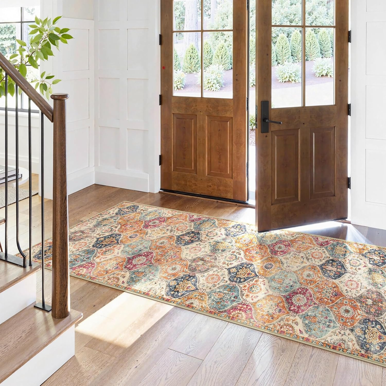 Moroccan Trellis Hallway Rug, 2×5 Washable Runner Rug Non Slip Kitchen Runners f