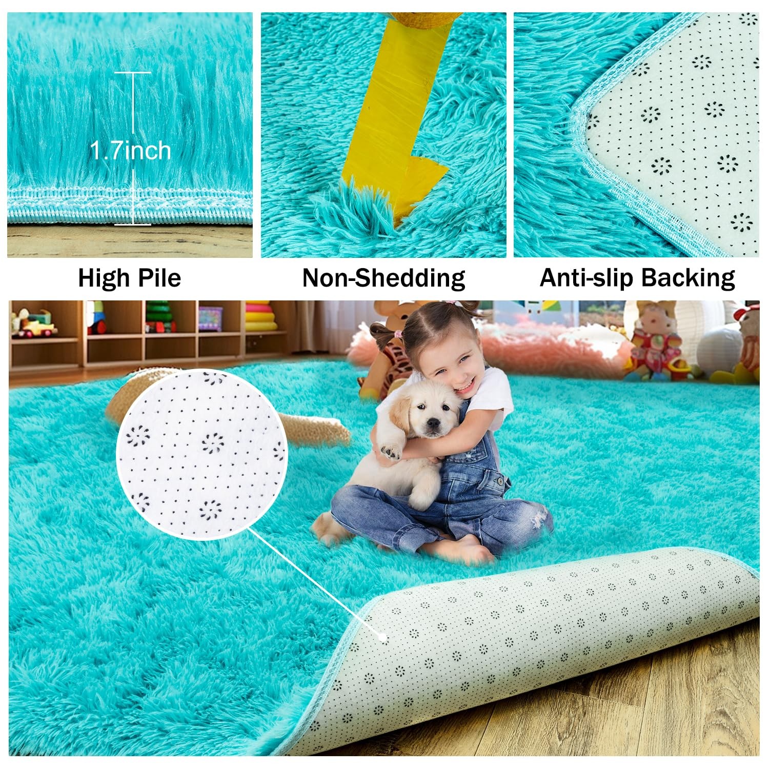 Rezutan Soft Fluffy Rug Teal Blue 5X7 Feet