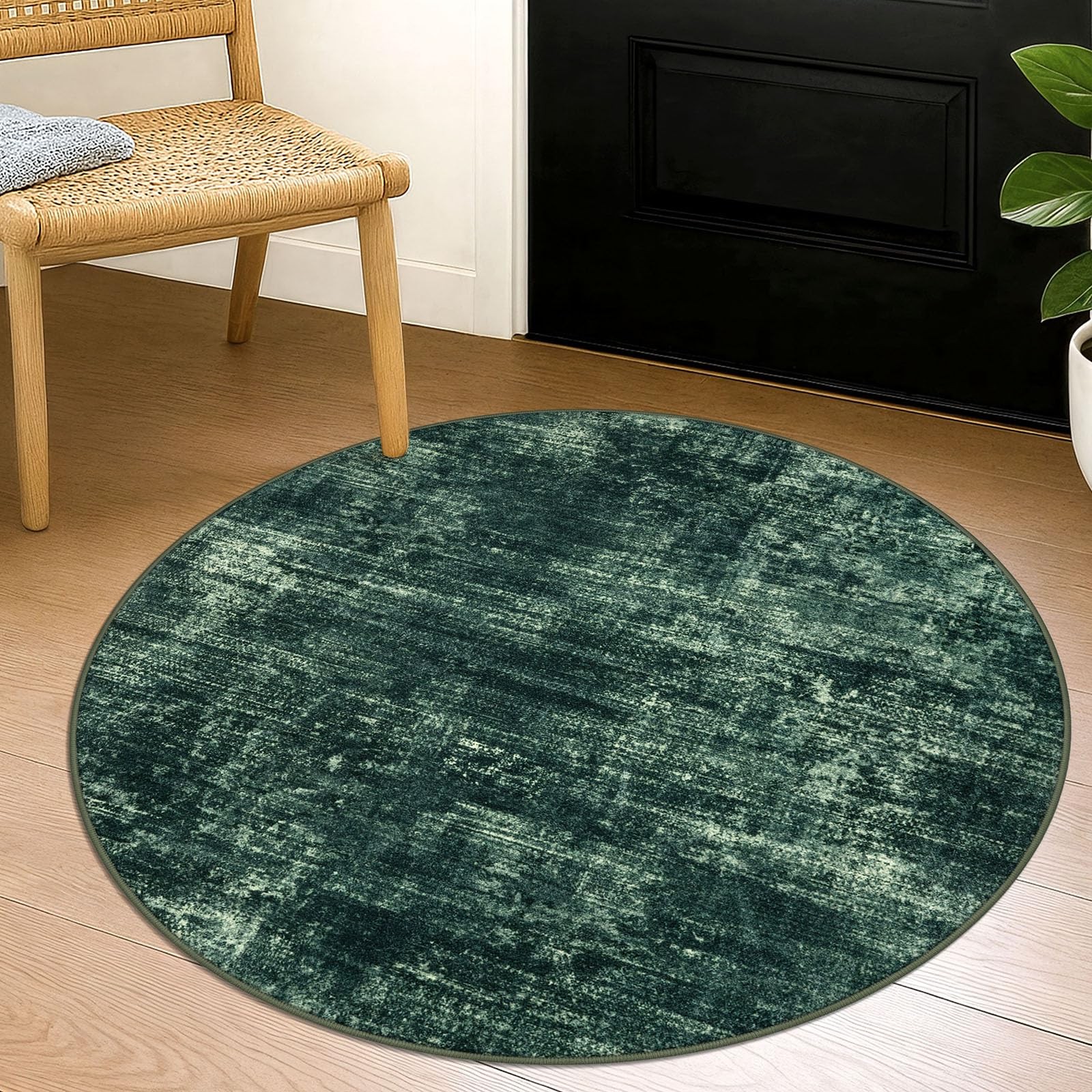 Dark Green Round Area Rug 3 ft Circle Entryway Washable Door Mat Non Slip