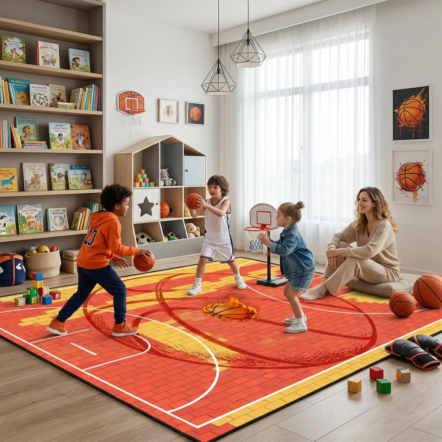 Basketball Rug for Boys Bedroom – 6X8 Feet Large Basketball Court Area Rug for K