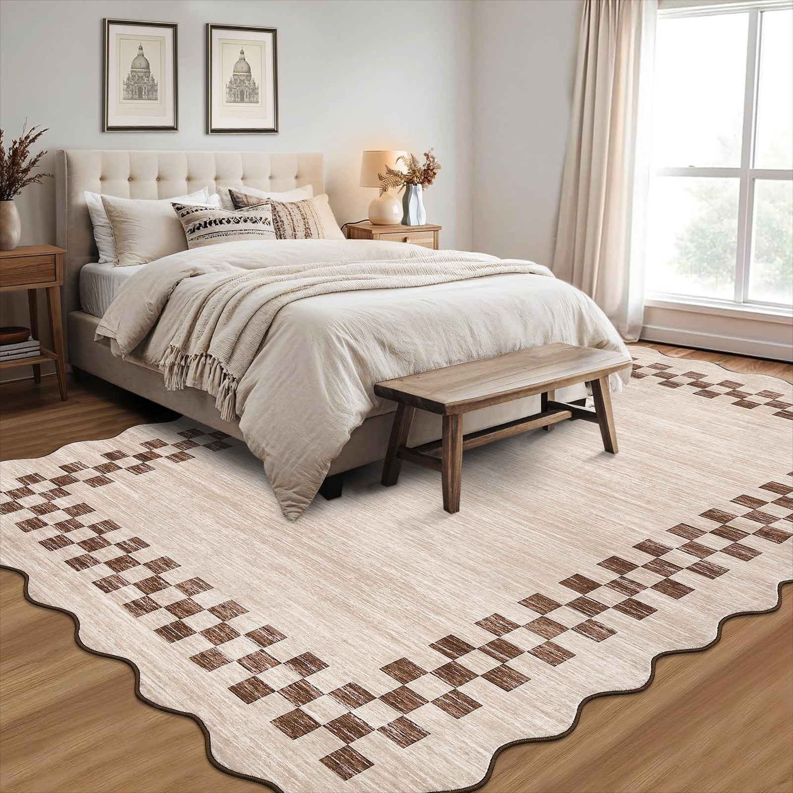 Washable Rug 5×7 for Living Room Large Bedroom Scalloped Rug Non Slip Stain R…