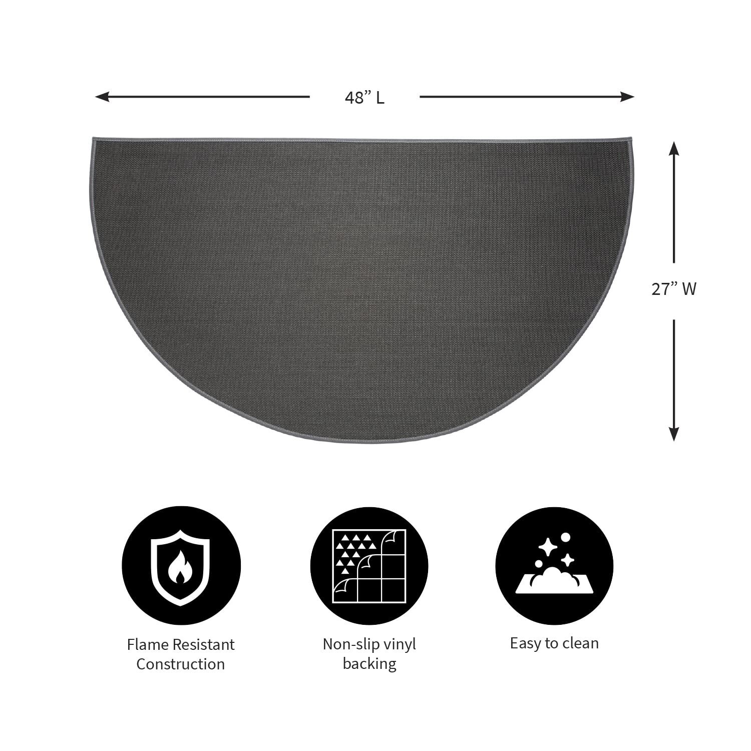 Plow & Hearth 27″x48″ Half Round Fireproof Hearth Rug | Charcoal | 2 Layer Fi…