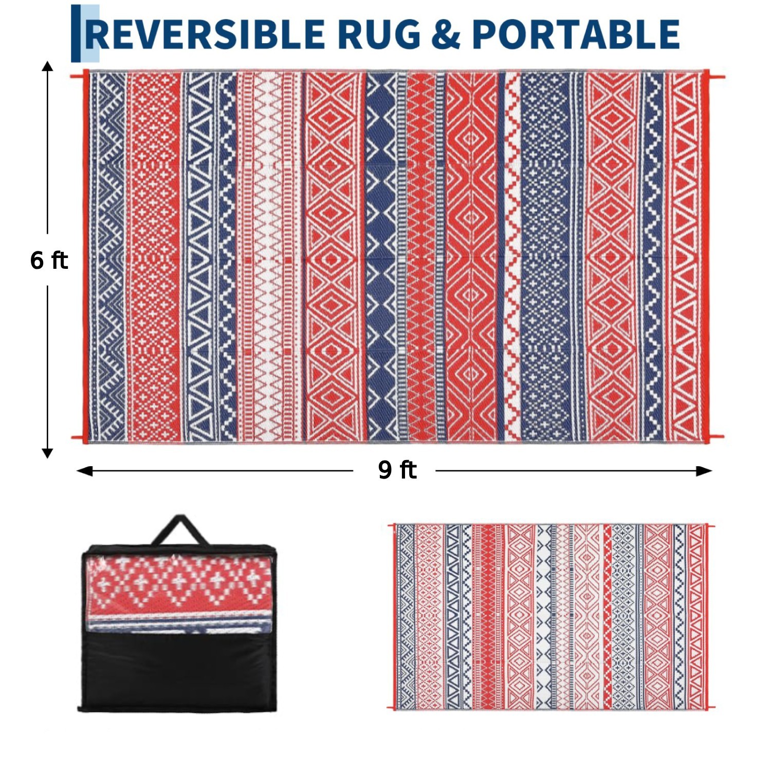 Plastic Straw Waterproof Outdoor Rug, Washable Stain Resistant, Camping Patio