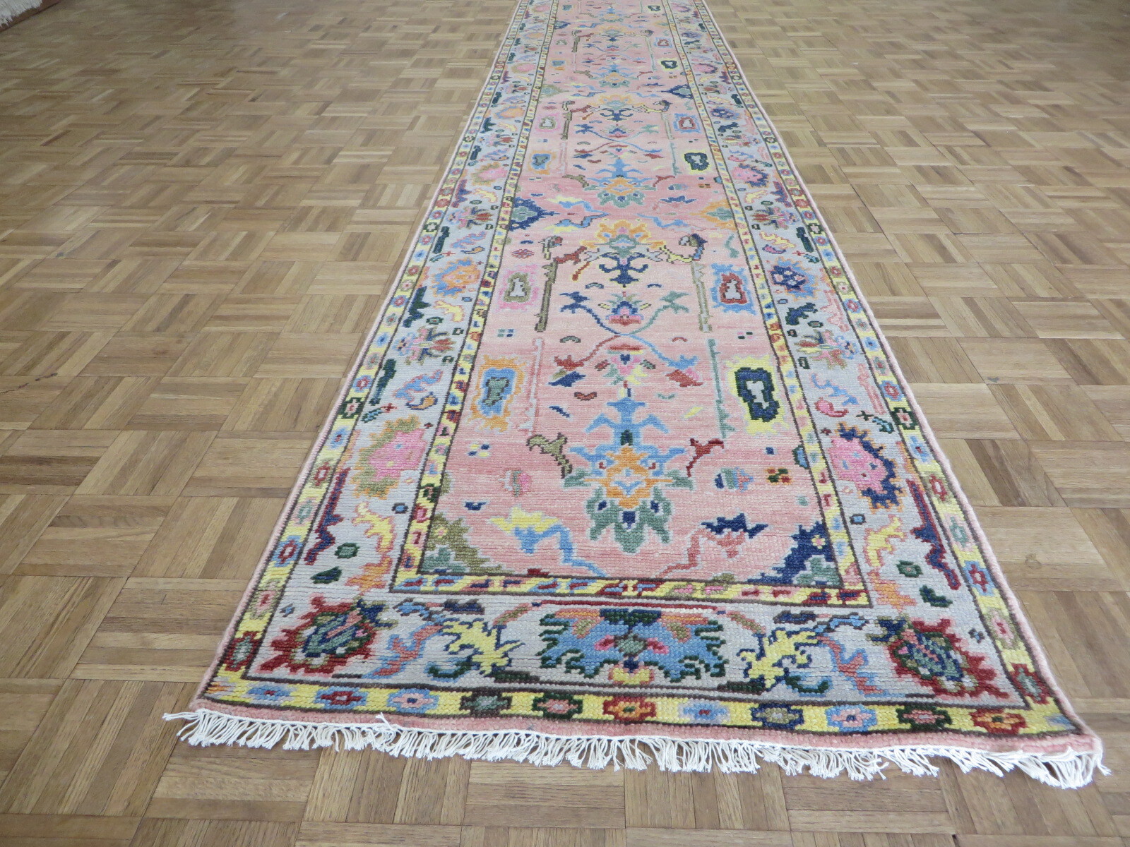 3 x 19’10 Runner Hand Knotted Pink Turkish Oushak Oriental Rug G8572