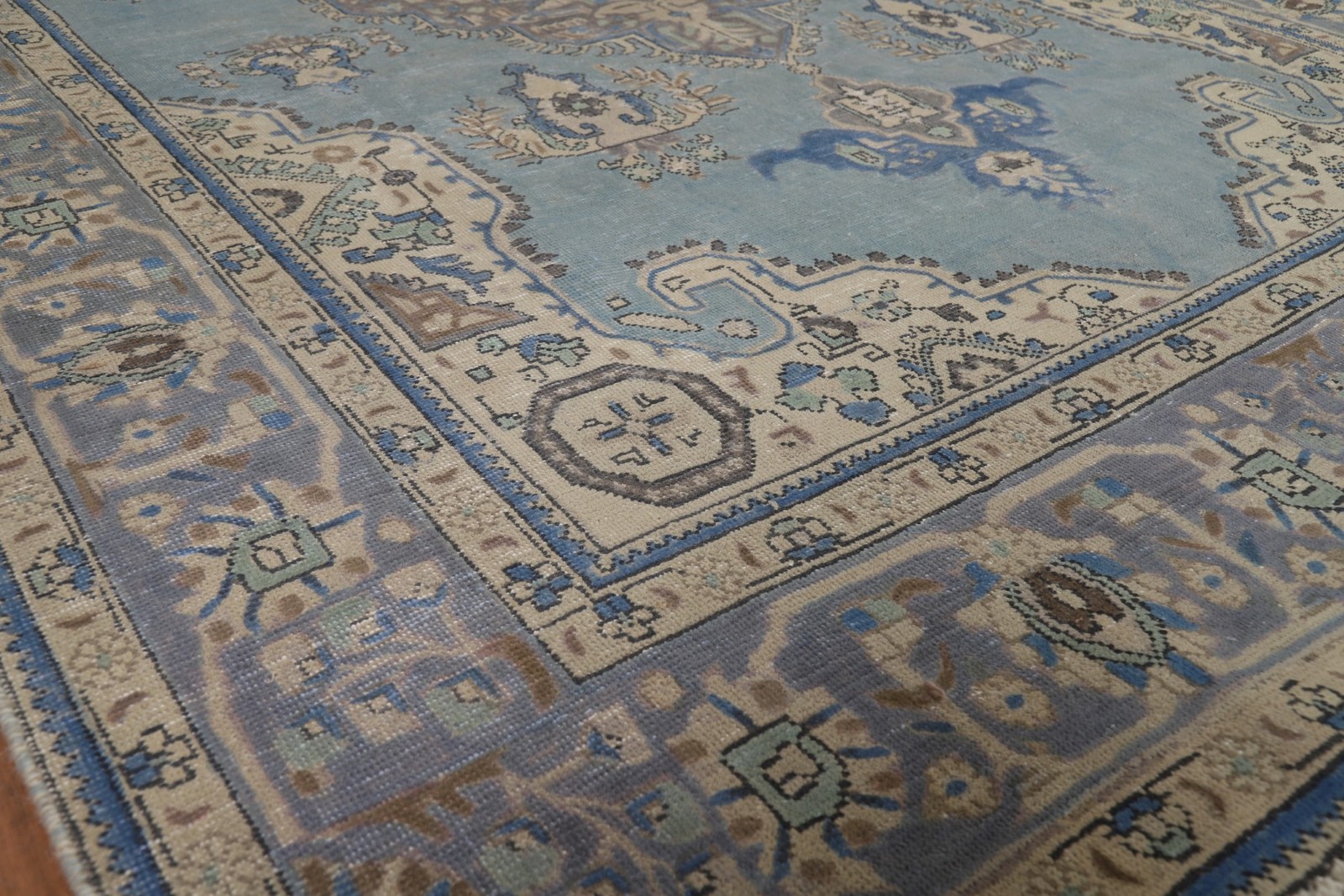 Blue Living Room Area Rug 7×10 Wool Handmade Over-Dyed Classic Vintage Carpet