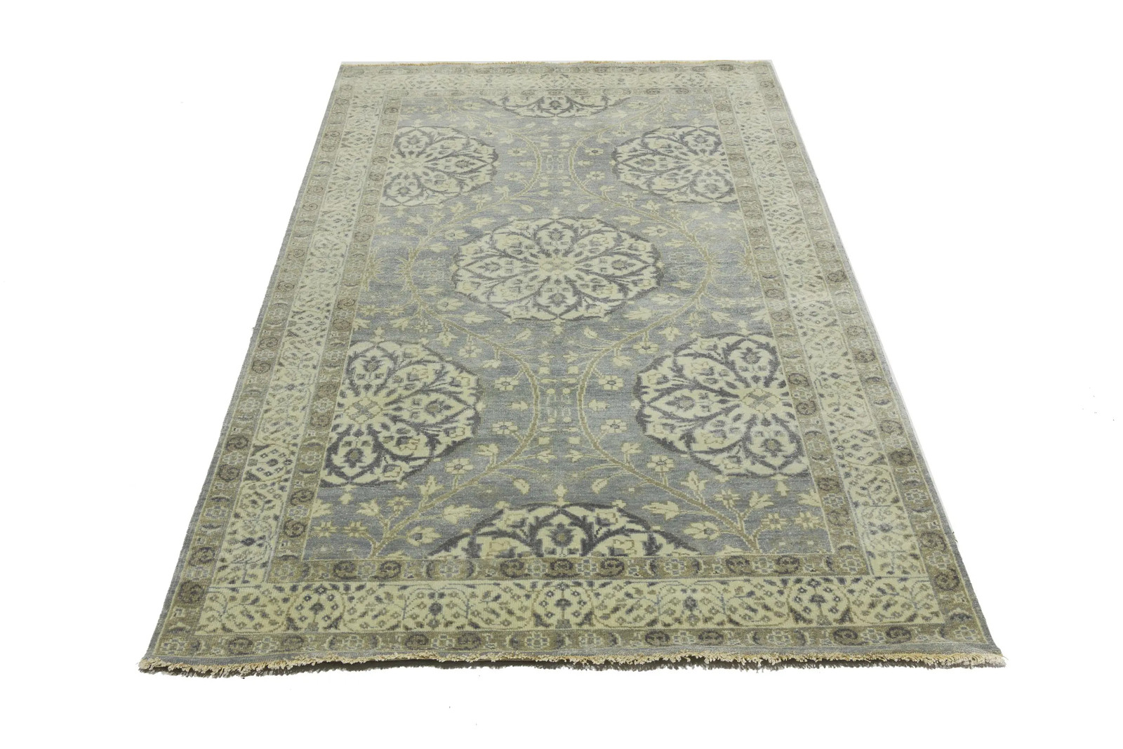 Handmade Muted Floral Transitional Oriental Rug Entryway Decor Carpet 5X8 ft