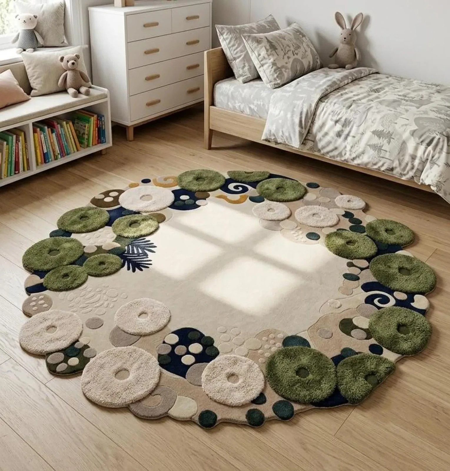 Modern Organic Tufted Area Rug, Moss-Inspired Abstract Carpet, Handmade wool rug