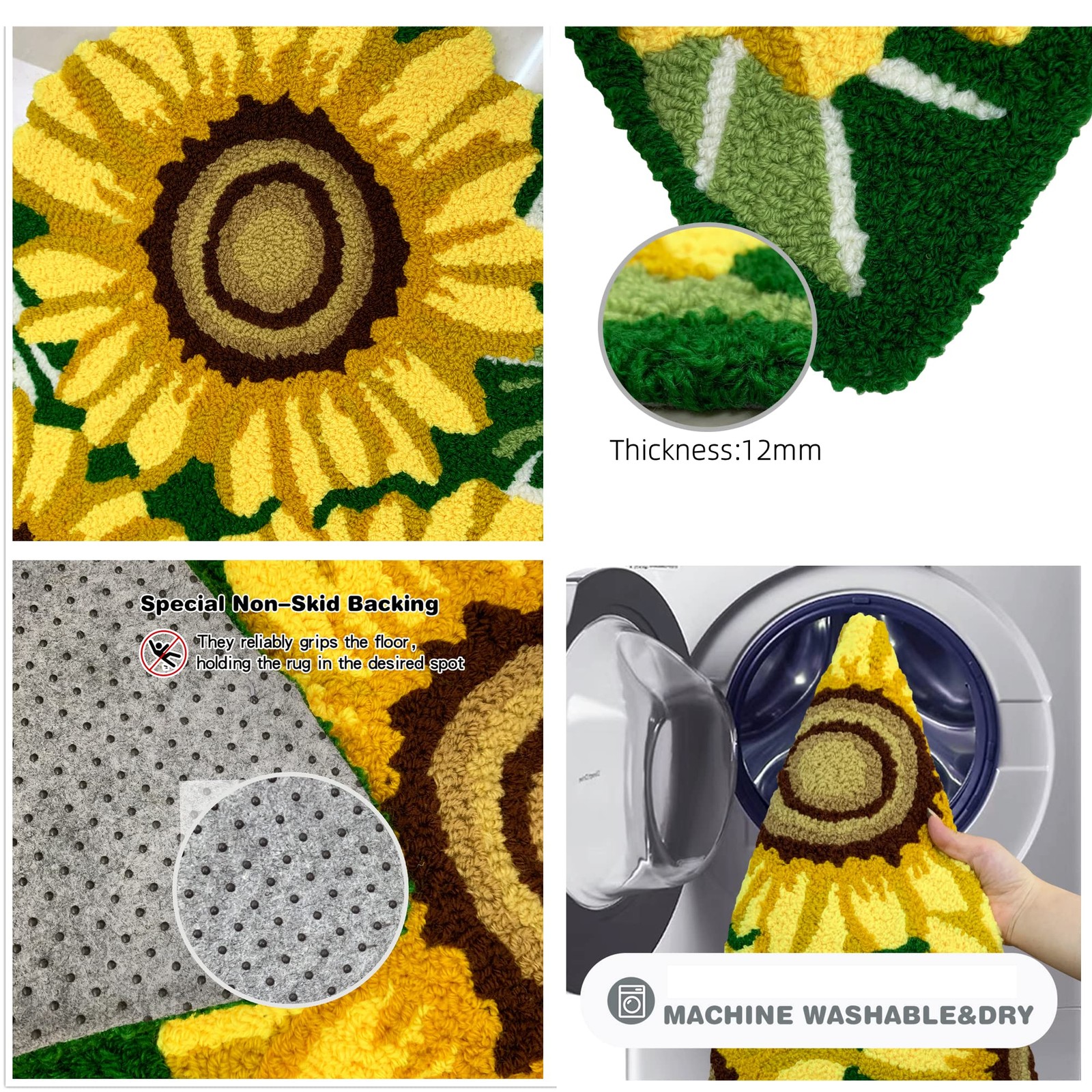 ABREEZE Sunflower Rug Hand Woven Sunflower Carpet,35.4″ x 25.5″ Flower Shaped…