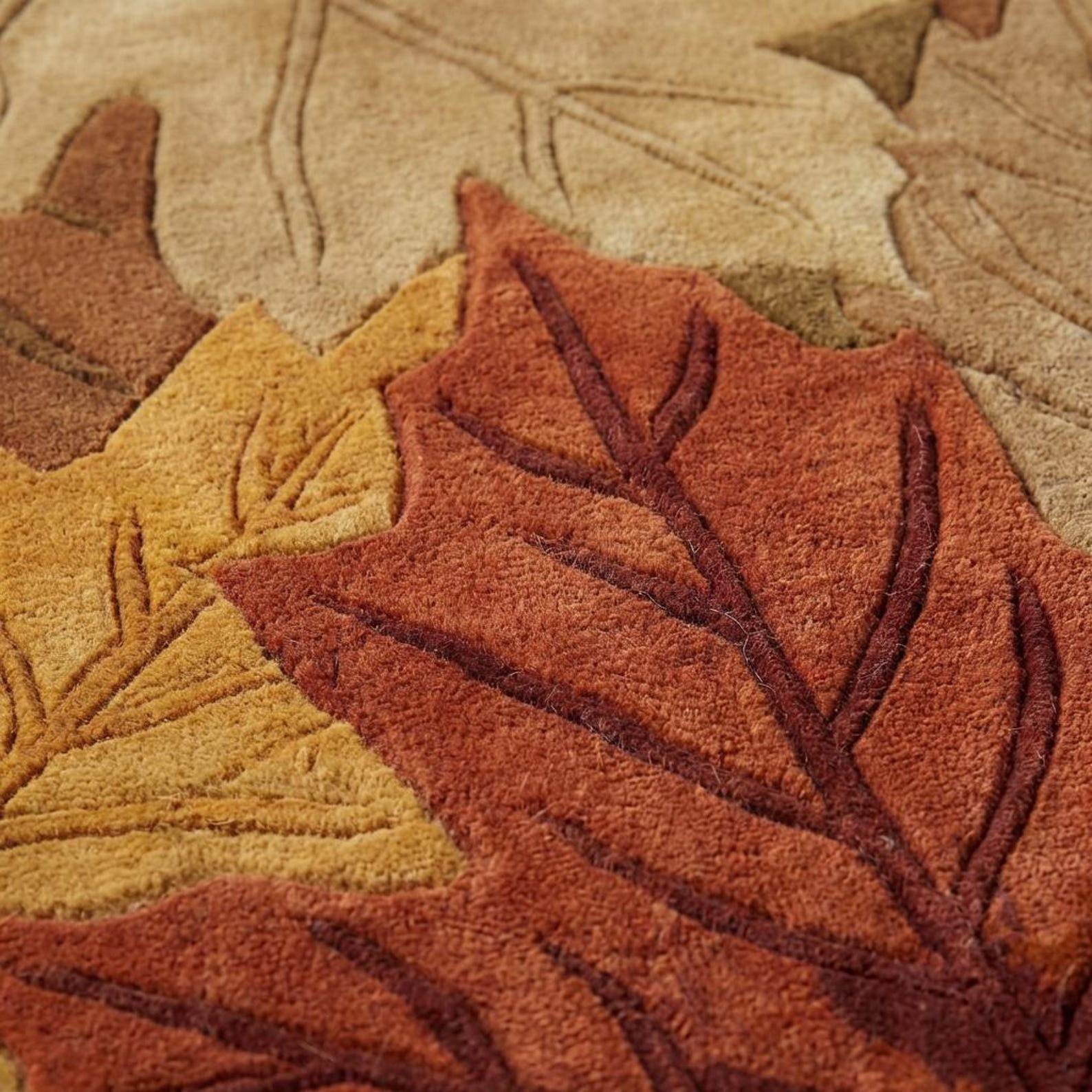 Handmade Rug | Autumn Maple Leaf, Wool Area Rug | Living Room Rug | Tufted A504