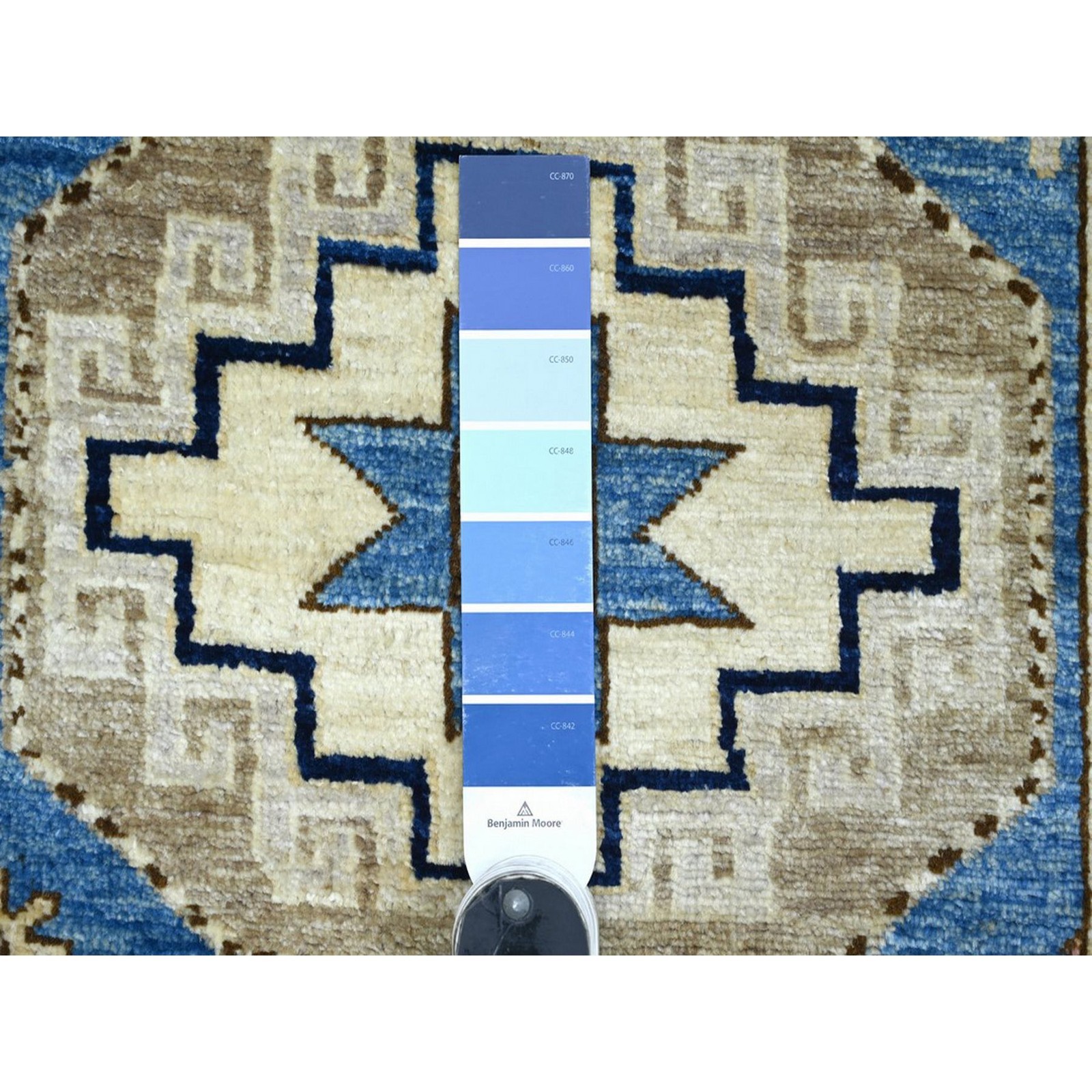 2’8″x7’4″ Blue Hand Knotted Afghan Ersari Elephant Feet Design Wool Runner Rug