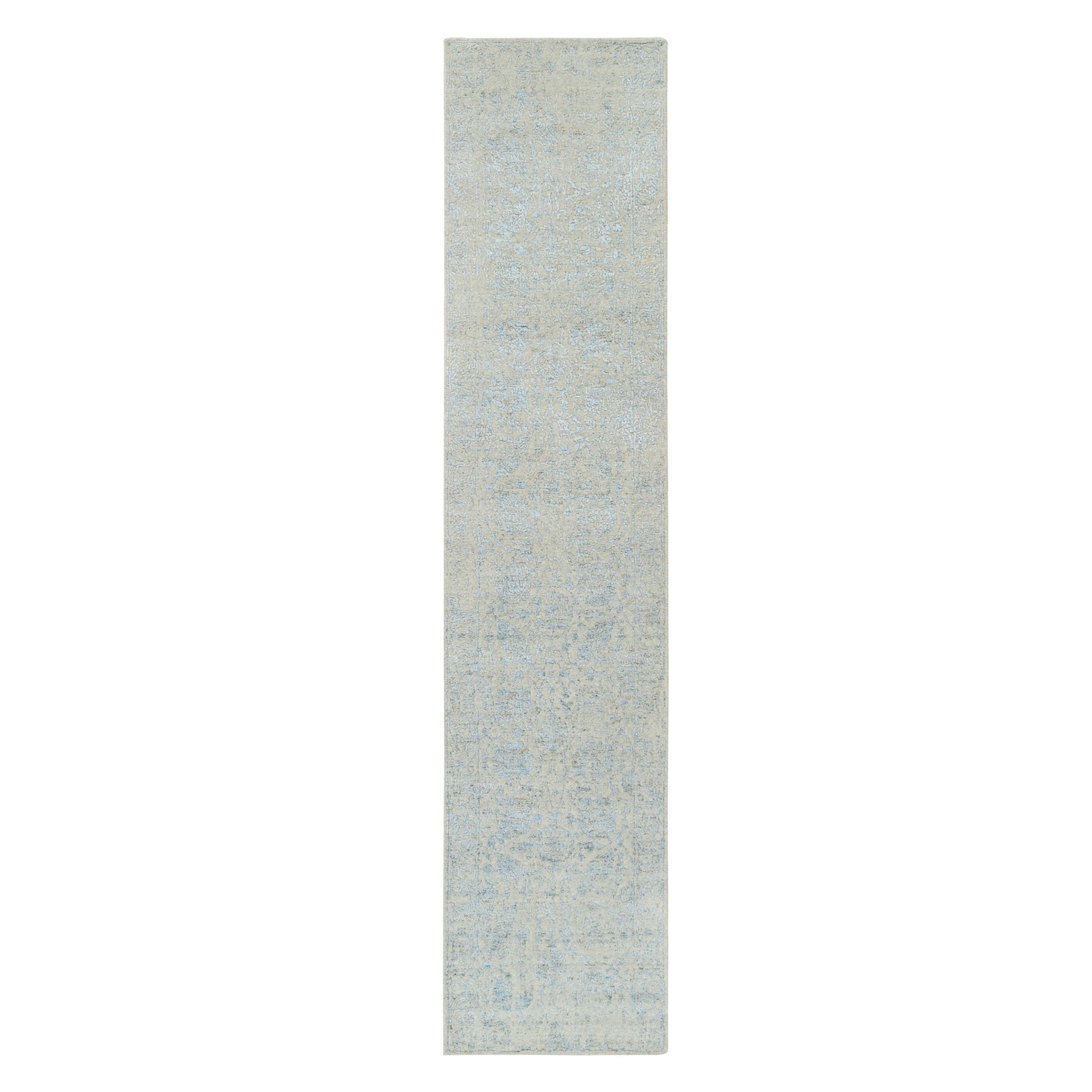 2’6″ x 12′ Gray Wool and Silk Jacquard Hand Loomed Tebraz Runner Rug R64555