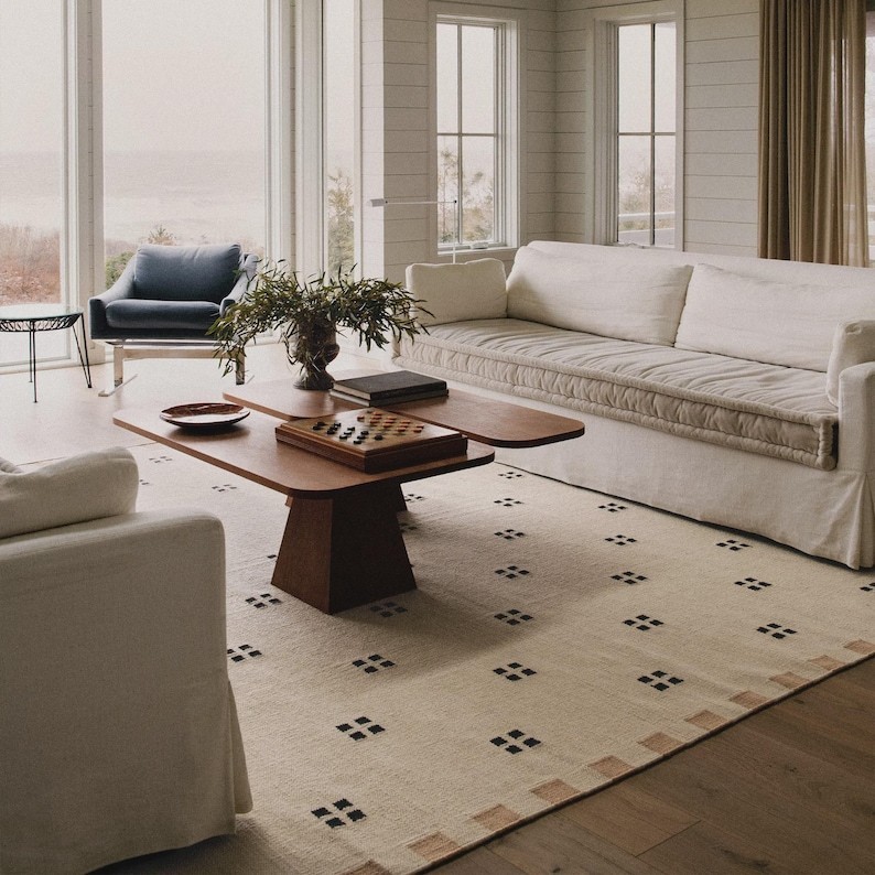 6×9 ft Handwoven Beige, Sand and Black Chic Wool Rug Gallery Scandinavian Modern