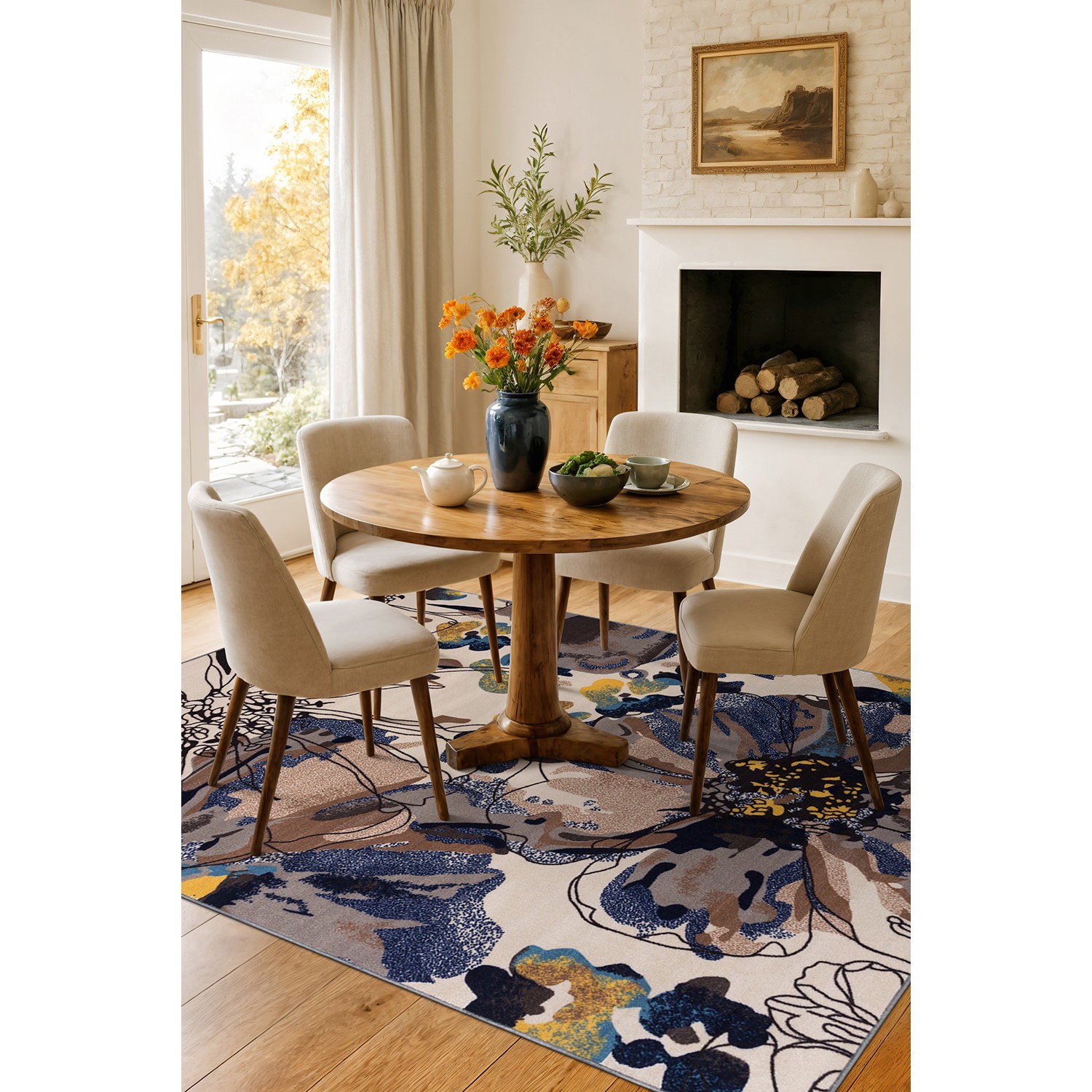 Rugshop Area Rug Modern Bright Flowers Non-Slip Carpet Living Room Rugs 5×7 Rugs