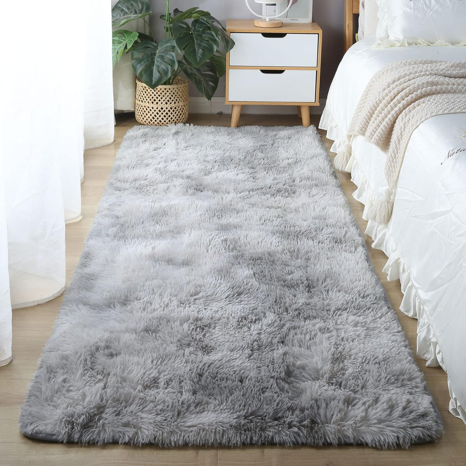 Ultra Soft Tie-Dyed Light Gray Shag Area Rug, 5×7 Feet for Kids Room