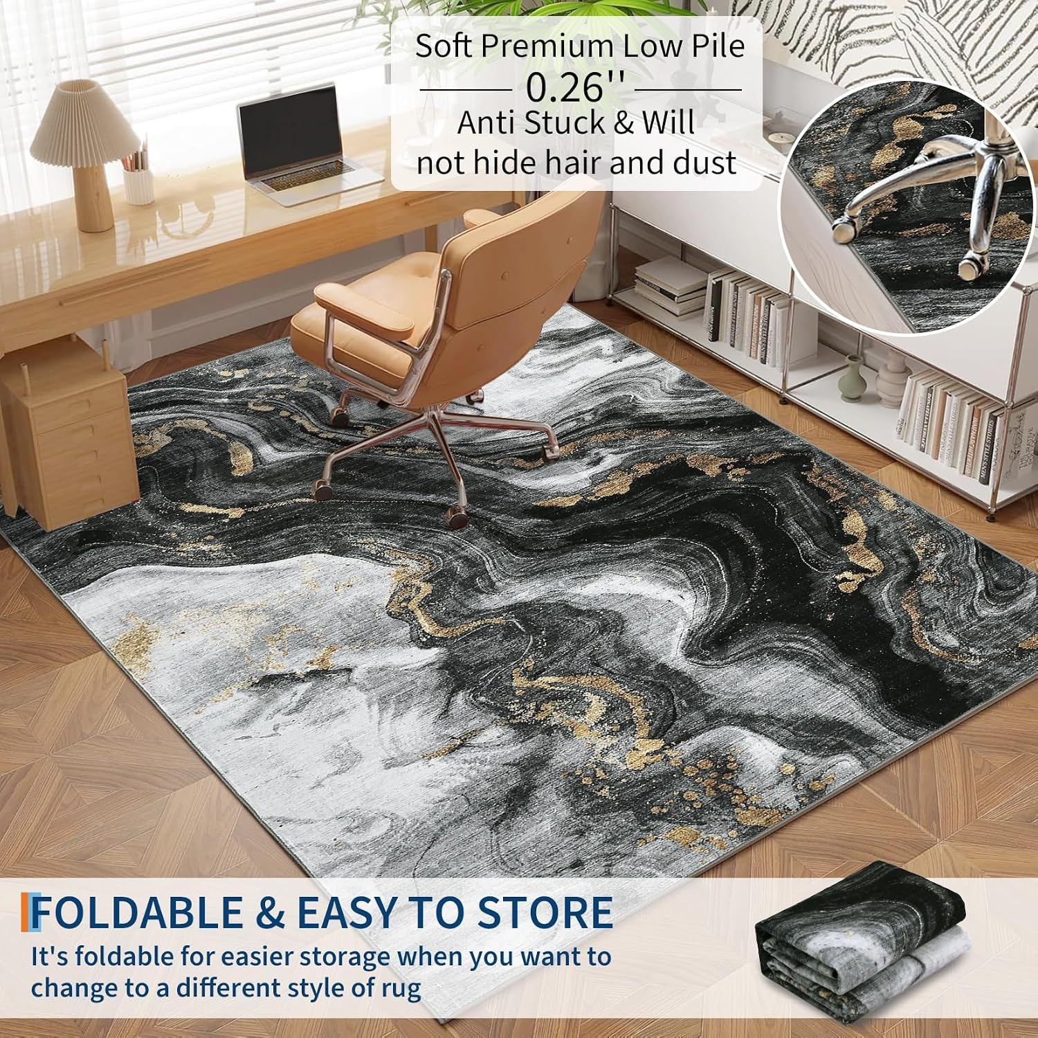 Modern Abstract 8×10 Washable Area Rug Non Slip Living Bedroom Dining Room Black