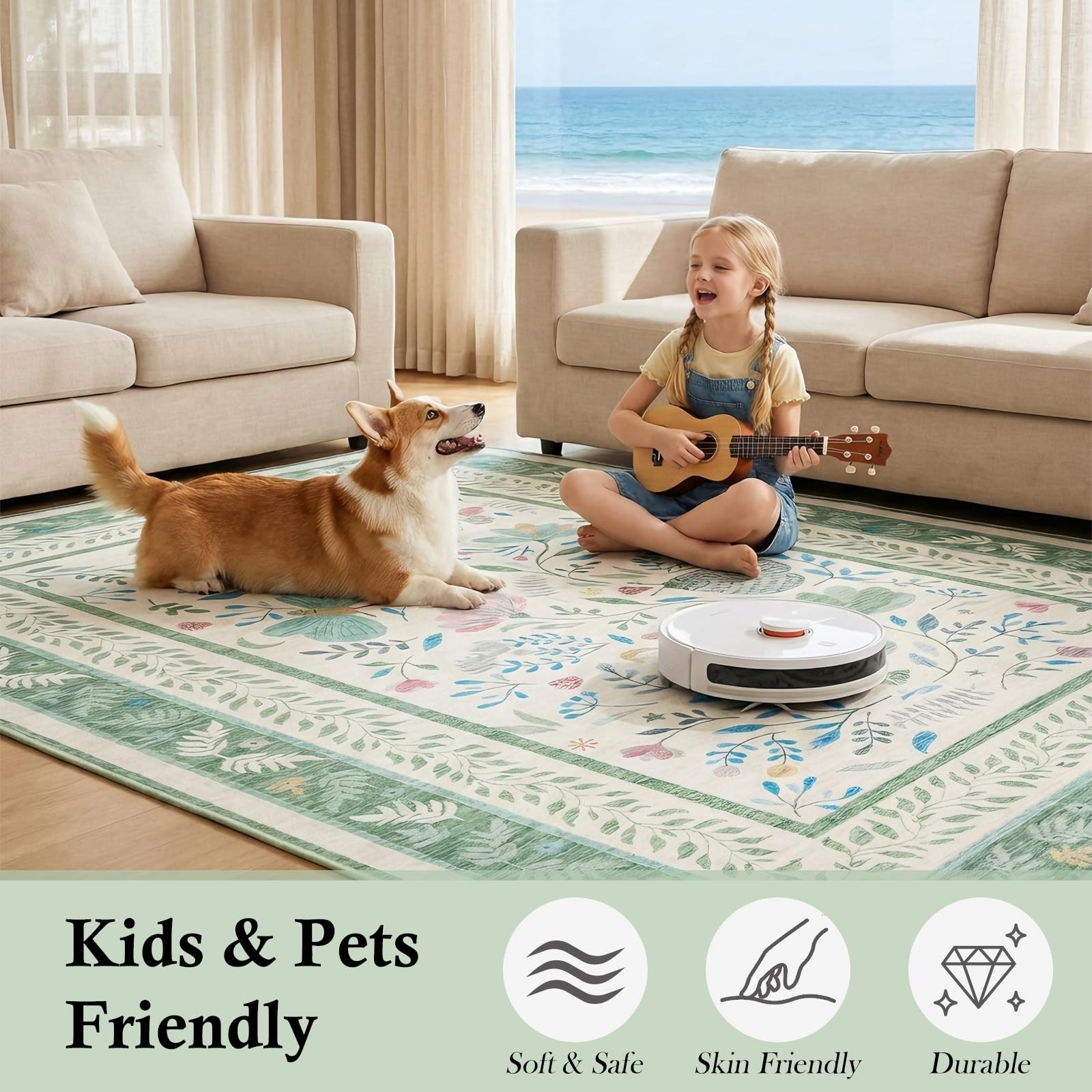 TerradWafs 5×7 Area Rugs for Living 5′ x 7′ (Rectangular), Farm | Sage Green