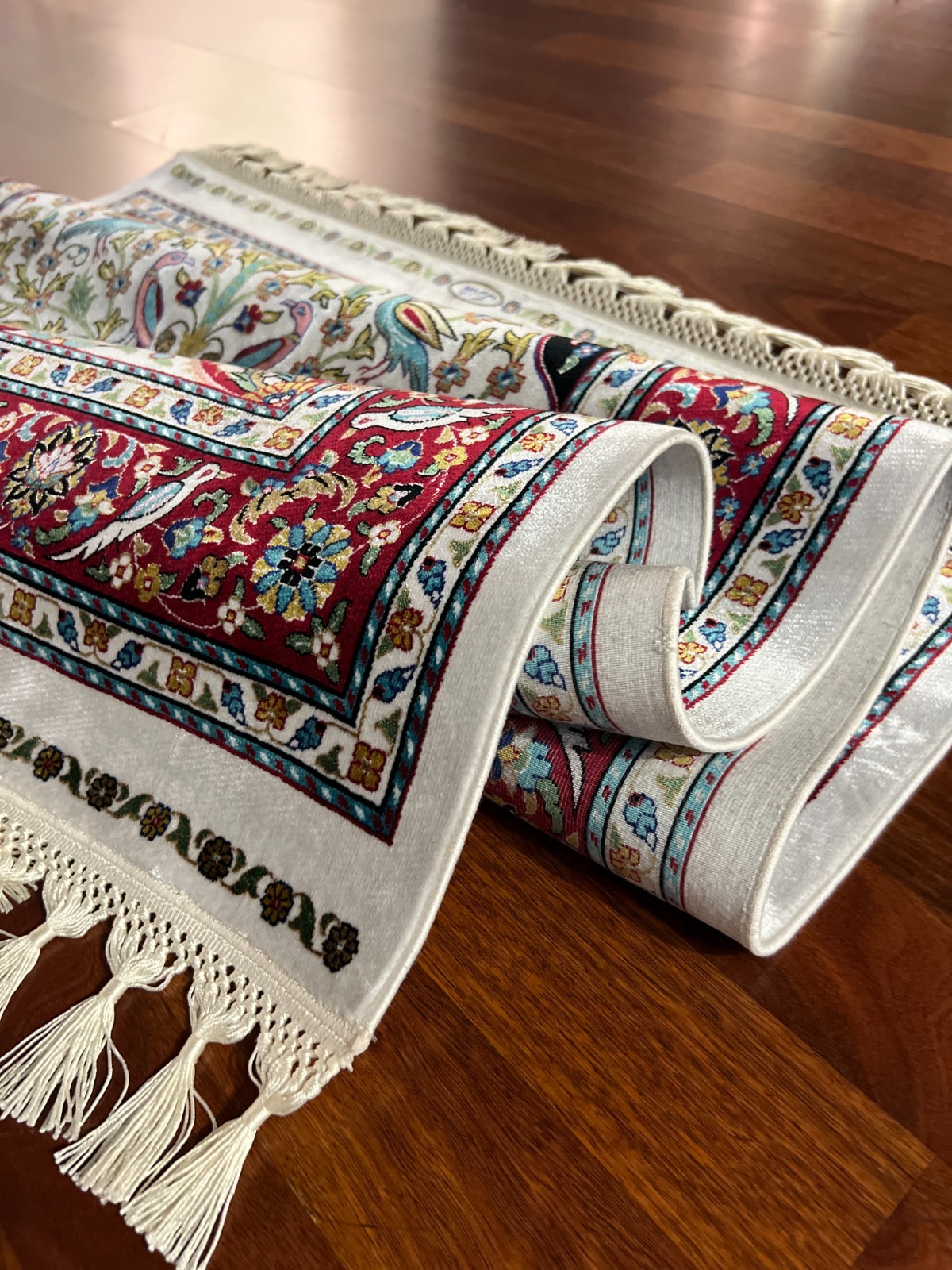 3×5 ft Muslim Gift Silk Prayer Rug Muslim Gift Rug Janamaz Beige Prayer Mat