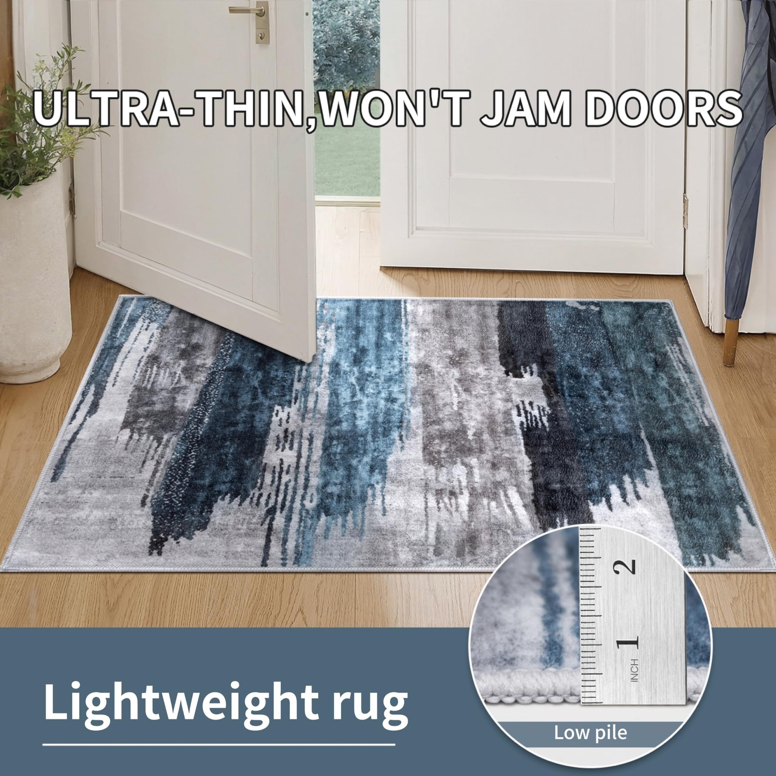 Modern Abstract Deep Blue Gray Rug for Living Room, 9’x12′ Machine Washable A…