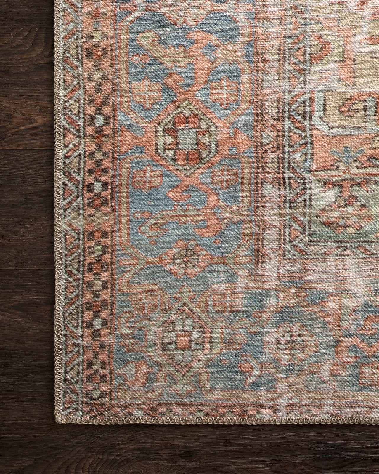 Accent Rug 2′-3″ x 3′-9″ Terracotta/Sky Low Pile – Soft Durable for Any Room