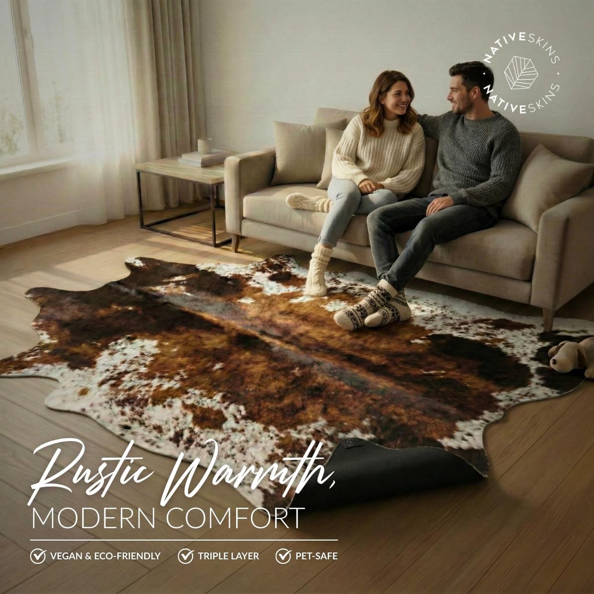 Faux Cowhide Rug 4’3″ x 5’7″ – Brown Cow Print Area Rug for Living Room & Bed…