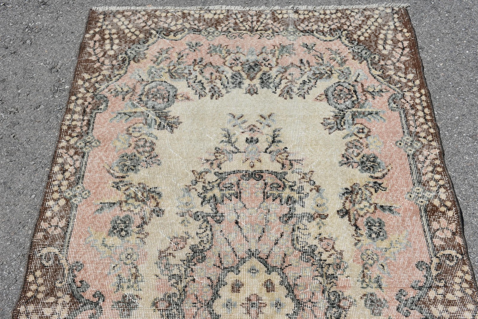 3,7×6,8 ft Rug, Vintage Turkish Rug, Brown Pink Floral Rug