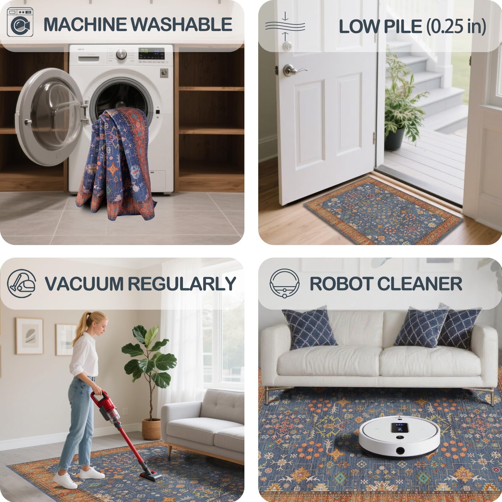 Washable 2’6″ x 10′ Runners for Hallways, Non-Slip Stain Resistant Long Floor…