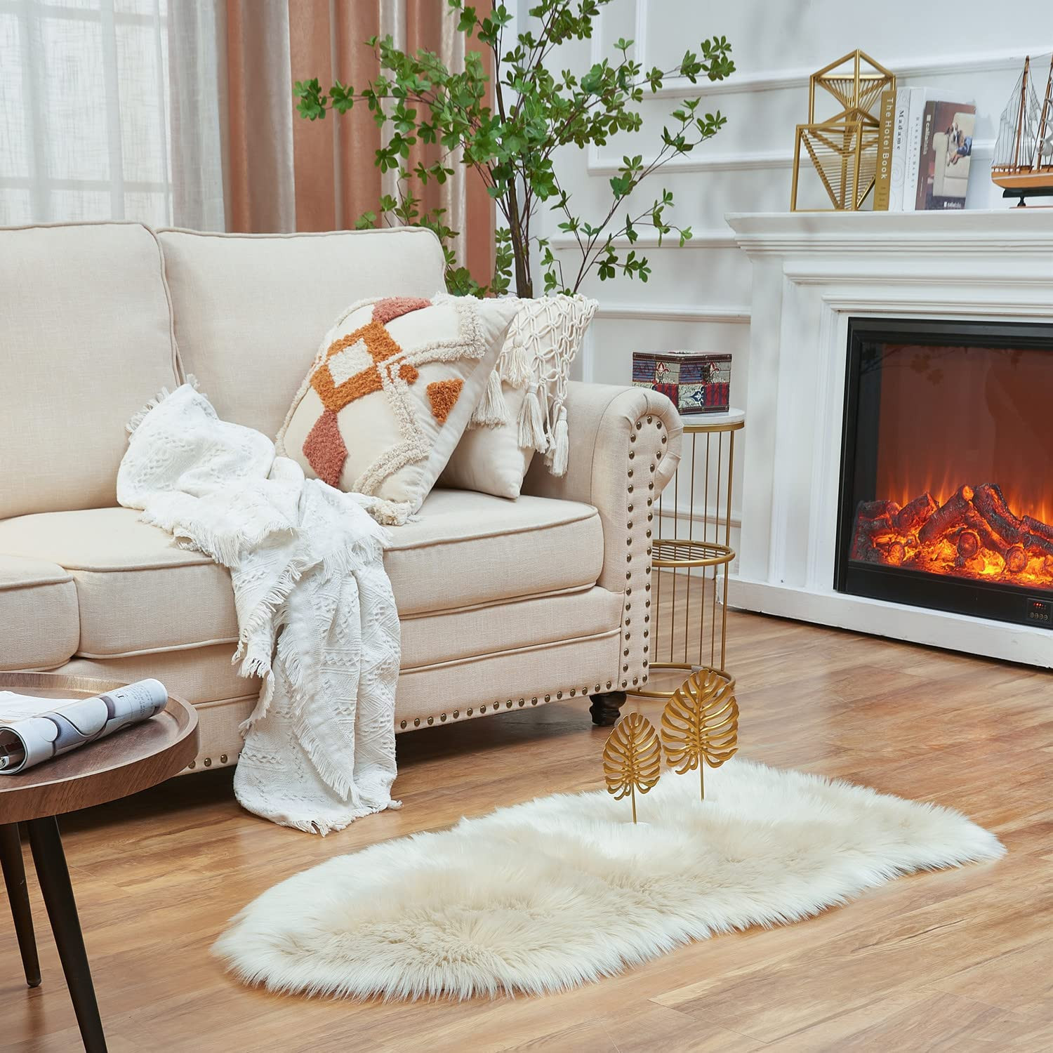Beige Ultra Soft Faux Fur Shaggy Area Rug for Bedroom & Living Room (2×4 Ft)