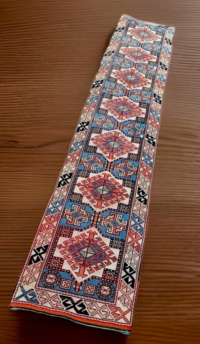 Vintage Hand-Knotted Runner Rug 9ft X 2ft Tribal Kazak Caucasian Geometric Wool