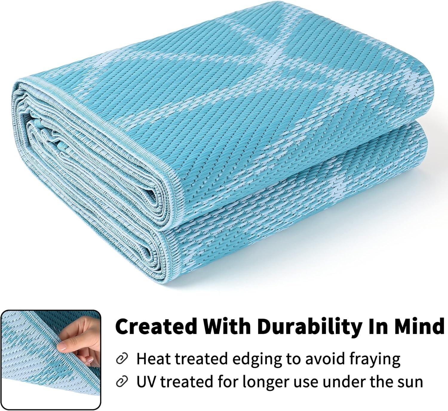 Blue 5×8 Waterproof Plastic Straw Rug Outdoor & Beach Reversible Mats